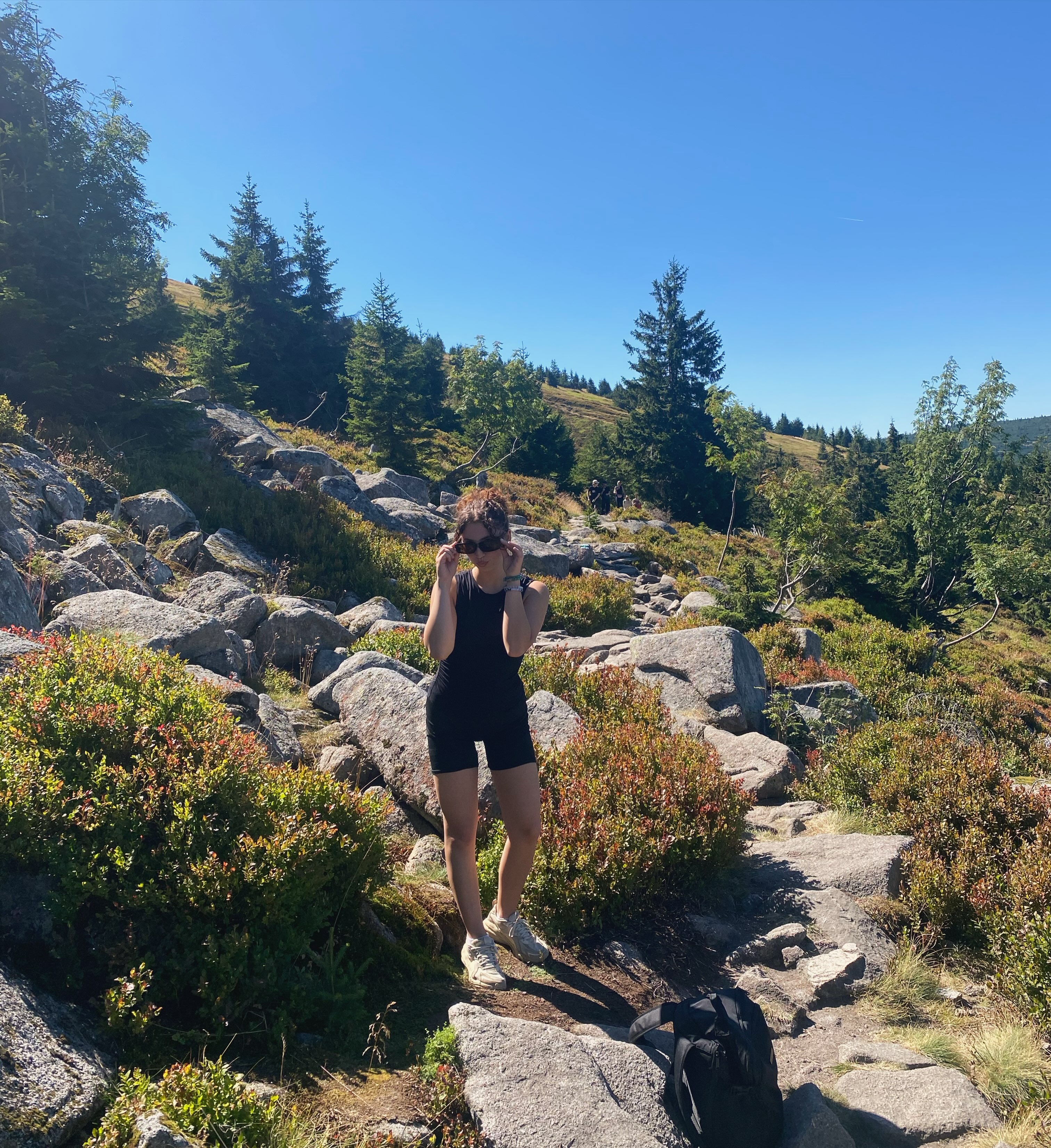 Maja outdoors in the mountains